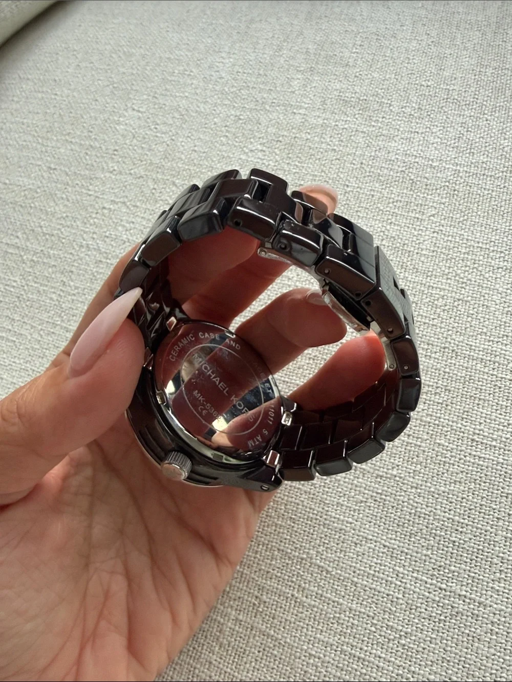 Michael Kors Black and Silver Crystal-Trim Ceramic Watch
